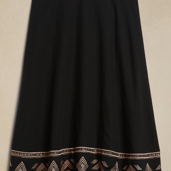 Banana Republic Factory Black Embroidered Midi Skirt Size 6 Linen Blend - Picture 3 of 13